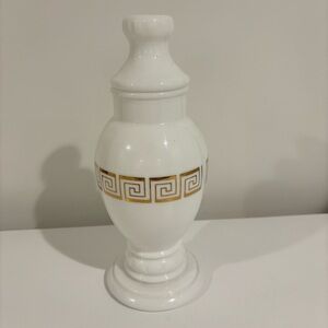 Vintage milkglass ginger jar gold Greek key design white jar with lid